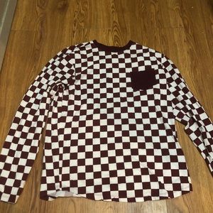 Long sleeve burgundy checkerboard shirt